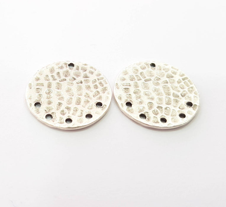 2 Silver Plated Connector Antique Silver Plated Brass Hammered Charms (21mm)  G8462