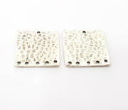 2 Silver Plated Square Connector Antique Silver Plated Brass Hammered Charms (21mm)  G8463