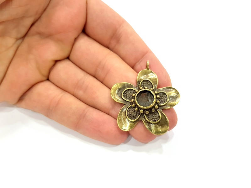 Pendant Blank Antique Bronze inlay Blank Mosaic Blank Resin Blank Bezel Base Setting Mountings Antique Bronze Plated Brass ( 40mm ) G9010