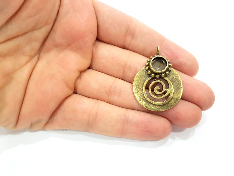 Pendant Blank Antique Bronze inlay Blank Mosaic Blank Resin Blank Bezel Base Setting Mountings Antique Bronze Plated Brass ( 39x28mm ) G9011