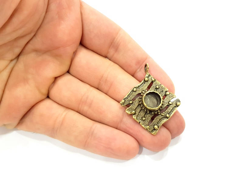 Pendant Blank Antique Bronze inlay Blank Mosaic Blank Resin Blank Bezel Base Setting Mountings Antique Bronze Plated Brass ( 41x34mm ) G9017