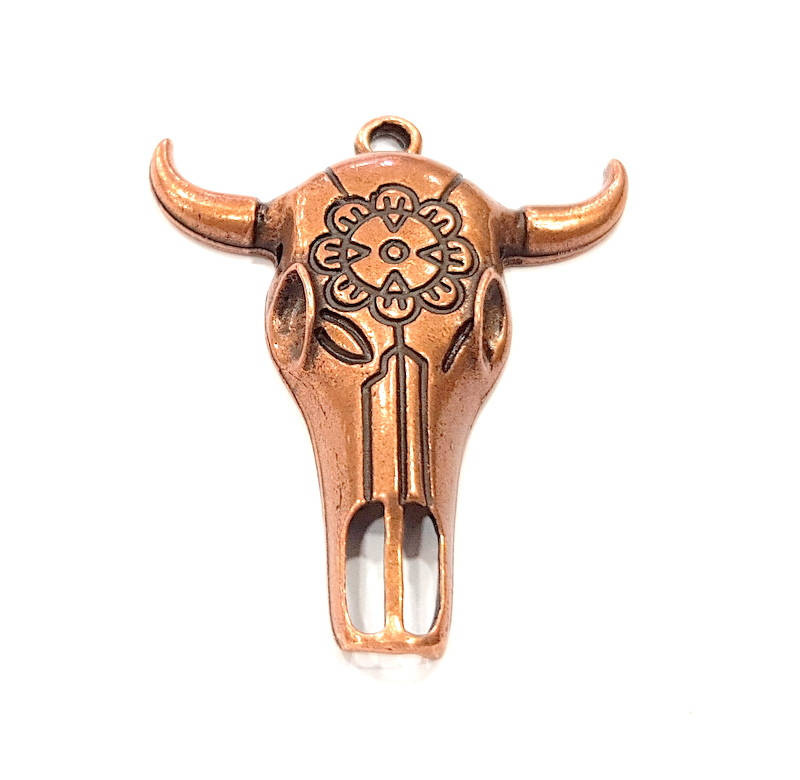 Copper Ox Head Skull Pendant 2 Pcs Antique Copper Plated Pendant (52x44mm)  G9020