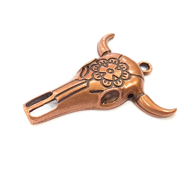 Copper Ox Head Skull Pendant 2 Pcs Antique Copper Plated Pendant (52x44mm)  G9020