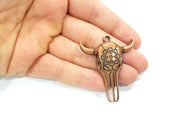 Copper Ox Head Skull Pendant 2 Pcs Antique Copper Plated Pendant (52x44mm)  G9020