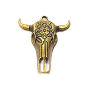 2 Ox Head Skull Pendant Antique Bronze Plated Pendant (52x44mm) G9021