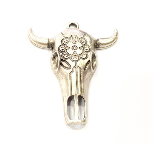 Ox Head Skull Pendant Silver Pendant Antique Silver Plated Pendant (52x44mm) G9022