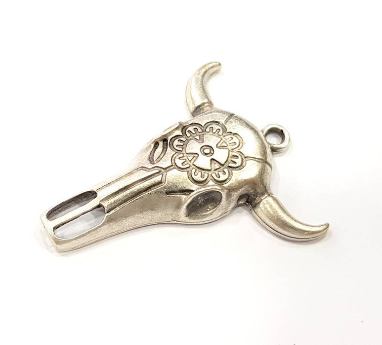 Ox Head Skull Pendant Silver Pendant Antique Silver Plated Pendant (52x44mm) G9022