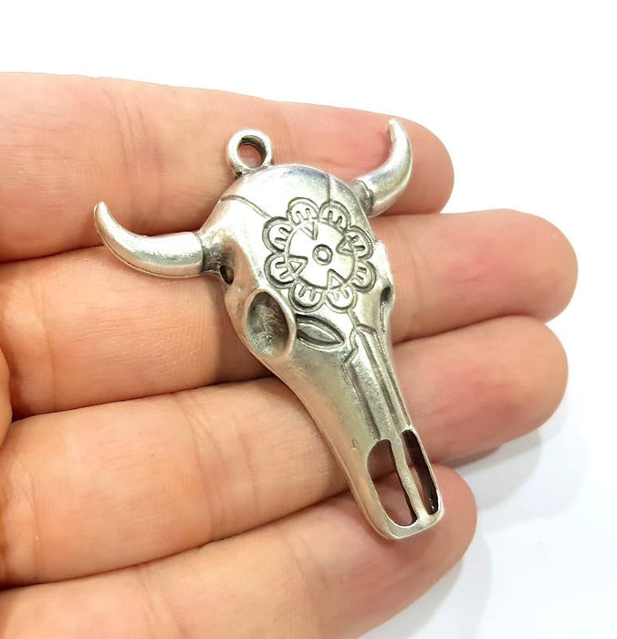 Ox Head Skull Pendant Silver Pendant Antique Silver Plated Pendant (52x44mm) G9022