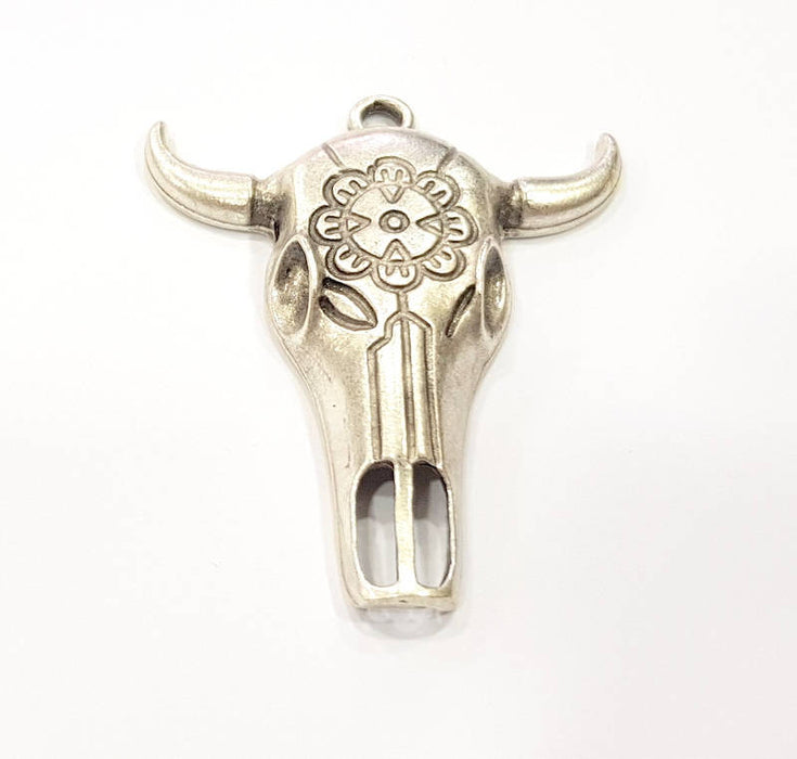 Ox Head Skull Pendant Silver Pendant Antique Silver Plated Pendant (52x44mm) G9022