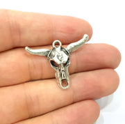 4 Silver Ox Head Skull Pendant Antique Silver Plated Pendant (36x26mm) G9023