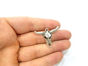 4 Silver Ox Head Skull Pendant Antique Silver Plated Pendant (36x26mm) G9023