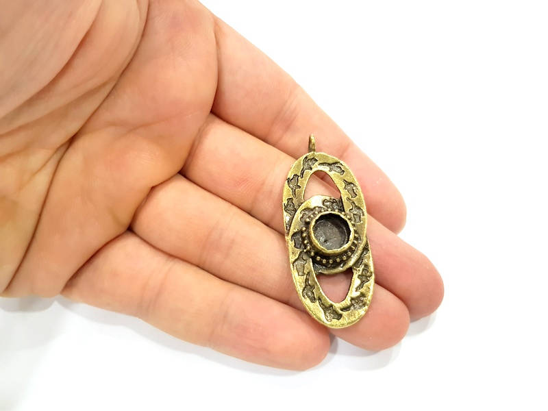 Pendant Blank Antique Bronze inlay Blank Mosaic Blank Resin Blank Bezel Base Setting Mountings Antique Bronze Plated Brass ( 51x21mm ) G9024