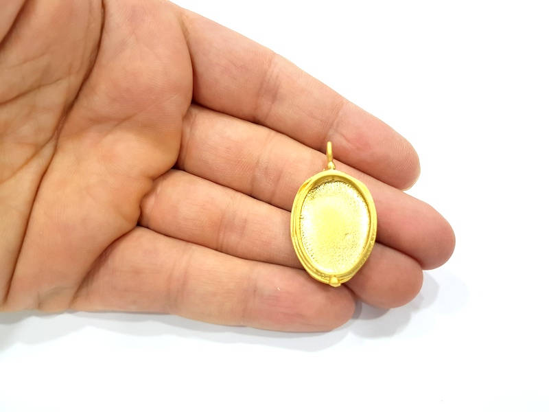 Gold Pendant Blank Base Setting Necklace Blank Resin Blank Mountings Gold Plated Brass ( 25x18mm blank ) G9029