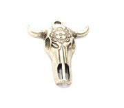 4 Silver Ox Head Skull Pendant Antique Silver Plated Pendant (32x26mm) G9031