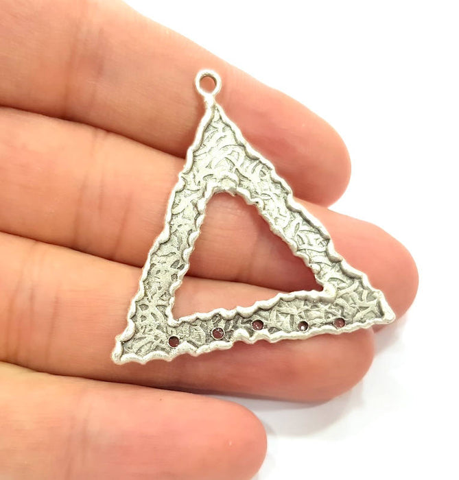 Silver Triangle Charm Connector Antique Silver Plated Brass Hammered Charms (42mm)  G9039