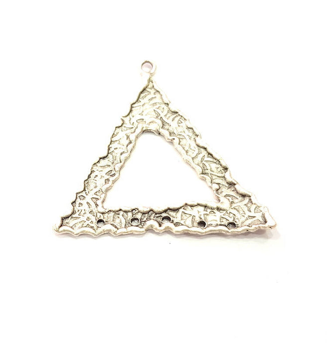 Silver Triangle Charm Connector Antique Silver Plated Brass Hammered Charms (42mm)  G9039