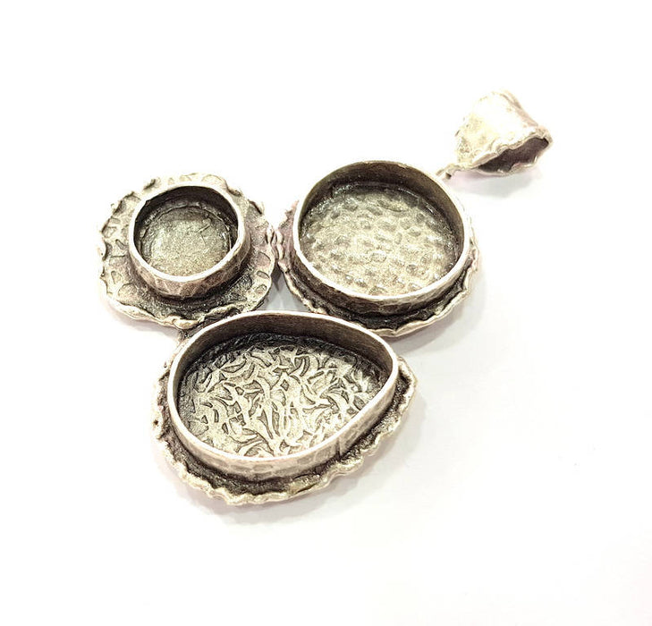 Silver Pendant Blank Mosaic Base Blank inlay Blank Necklace Blank Resin Blank Mountings Antique Silver Plated Brass ( 63x48mm )  G9042