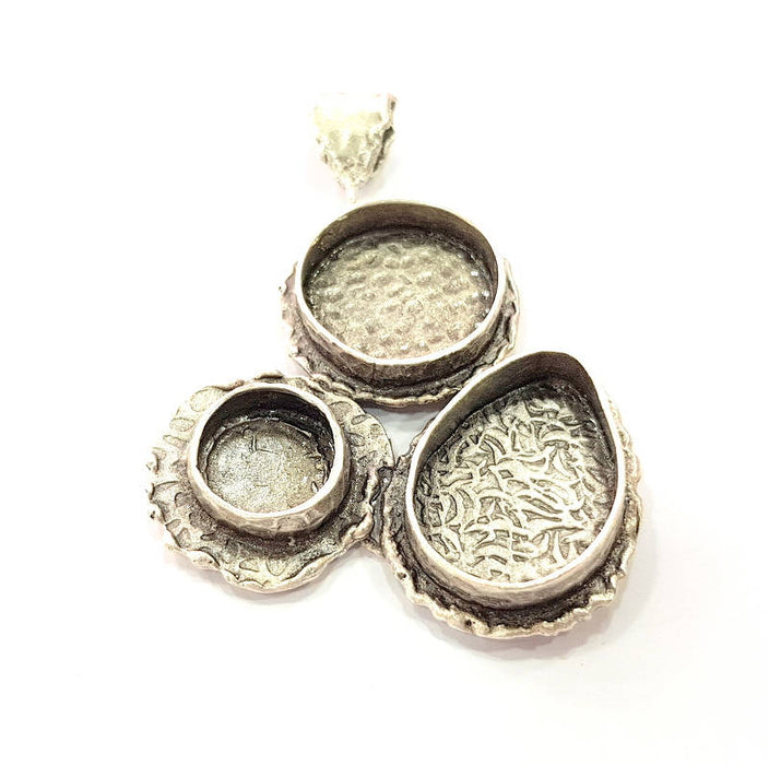 Silver Pendant Blank Mosaic Base Blank inlay Blank Necklace Blank Resin Blank Mountings Antique Silver Plated Brass ( 63x48mm )  G9042