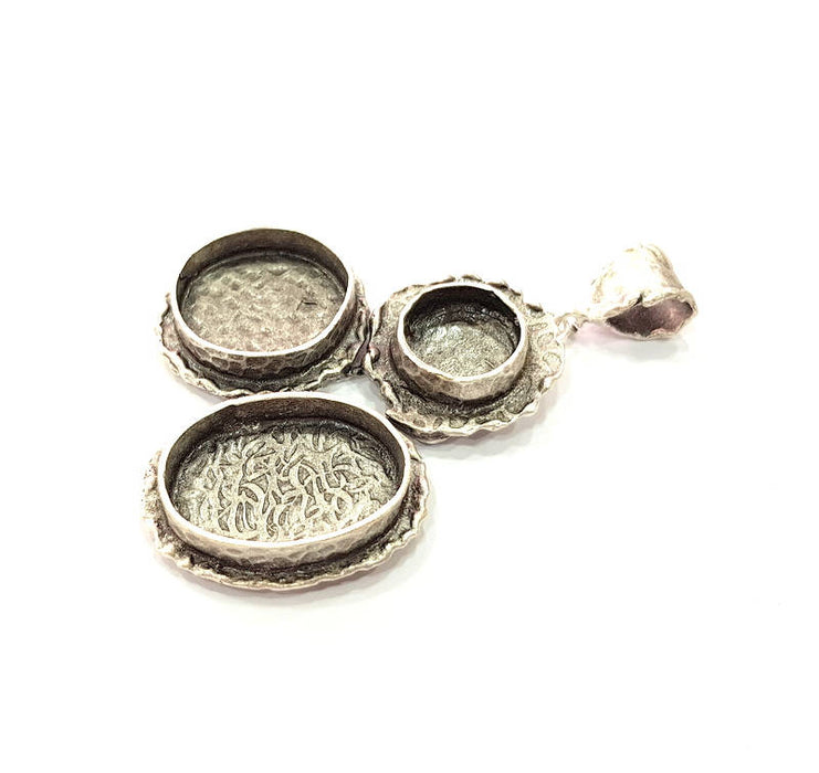 Silver Pendant Blank Mosaic Base Blank inlay Blank Necklace Blank Resin Blank Mountings Antique Silver Plated Brass ( 63x48mm )  G9043