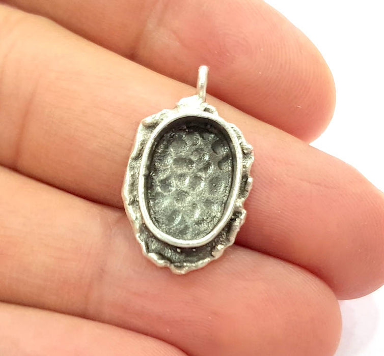 Silver Pendant Blank Mosaic Base Blank inlay Blank Necklace Blank Resin Blank Mountings Antique Silver Plated Brass ( 14x10mm )  G9044