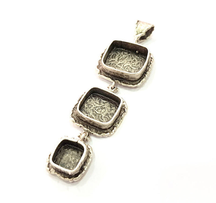 Silver Pendant Blank Mosaic Base Blank inlay Blank Necklace Blank Resin Blank Mountings Antique Silver Plated Brass (89x26mm )  G9051