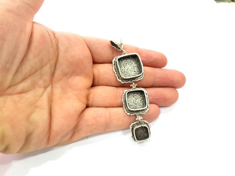 Silver Pendant Blank Mosaic Base Blank inlay Blank Necklace Blank Resin Blank Mountings Antique Silver Plated Brass (89x26mm )  G9051