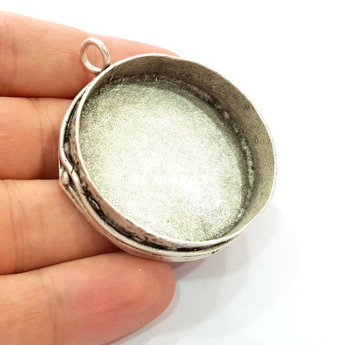 Silver Pendant Blank Bezel Base Setting Necklace Blank Resin Blank Mountings Antique Silver Plated Brass ( 42mm )  G8468