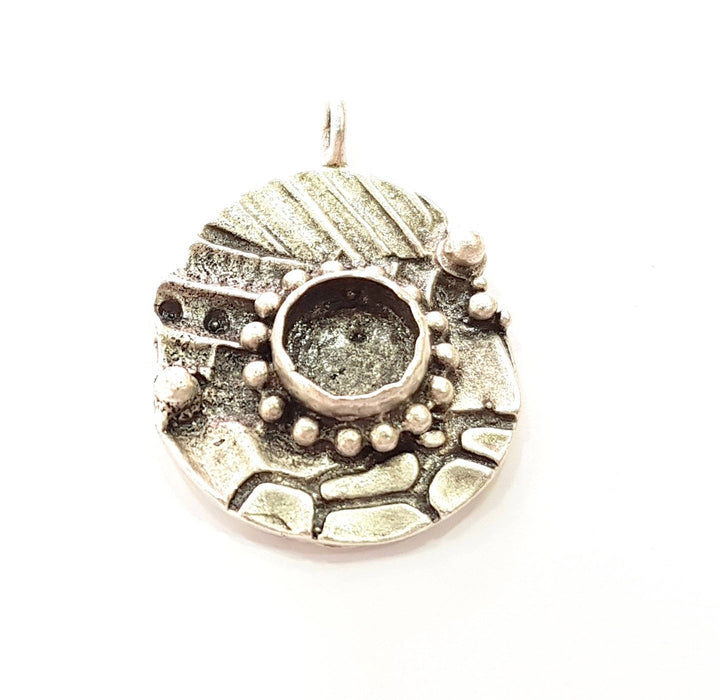 Silver Pendant Blank Bezel Base Setting Necklace Blank Resin Blank Mountings Antique Silver Plated Brass ( 32x22mm )  G8471