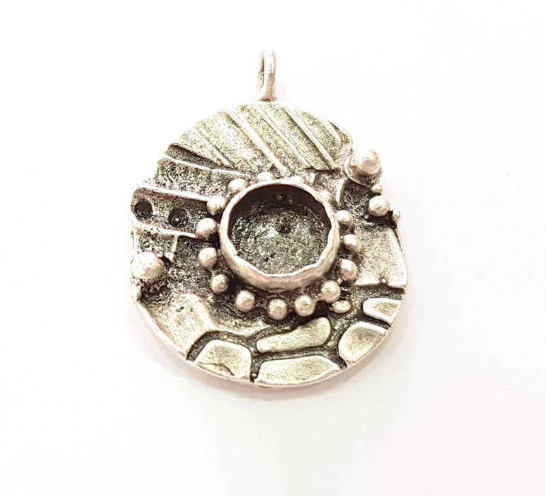 Silver Pendant Blank Bezel Base Setting Necklace Blank Resin Blank Mountings Antique Silver Plated Brass ( 32x22mm )  G8471