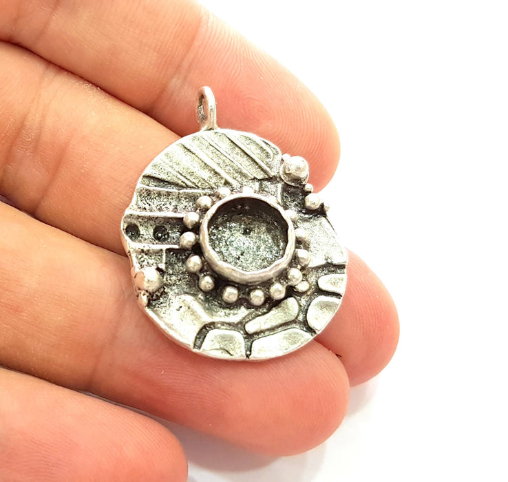 Silver Pendant Blank Bezel Base Setting Necklace Blank Resin Blank Mountings Antique Silver Plated Brass ( 32x22mm )  G8471