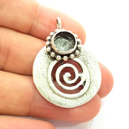 Silver Pendant Blank Bezel Base Setting Necklace Blank Resin Blank Mountings Antique Silver Plated Brass ( 34x23mm )  G8472