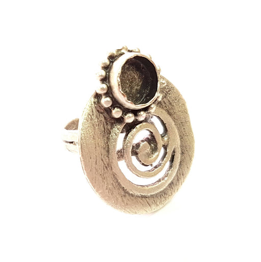 Silver Ring Blank Base Bezel Settings Cabochon Base Mountings Adjustable (10mm Blank) , Antique Silver Plated Brass G9197