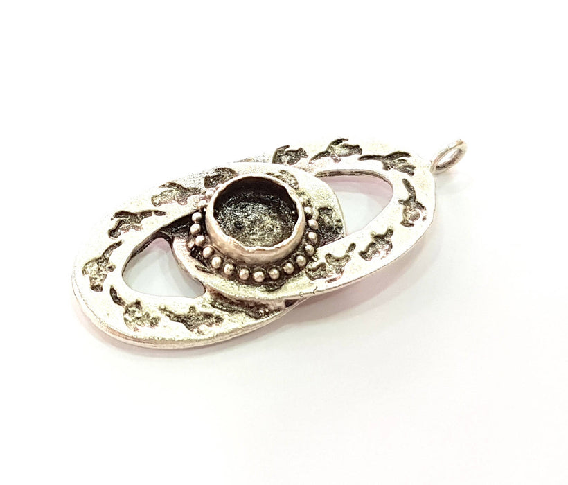 Silver Pendant Blank Bezel Base Setting Necklace Blank Resin Blank Mountings Antique Silver Plated Brass ( 47x17mm )  G8481