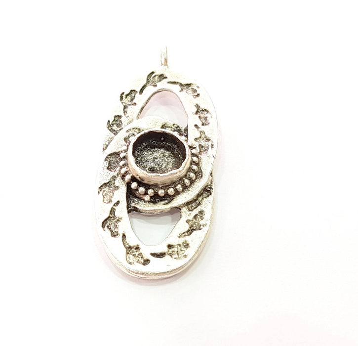 Silver Pendant Blank Bezel Base Setting Necklace Blank Resin Blank Mountings Antique Silver Plated Brass ( 47x17mm )  G8481