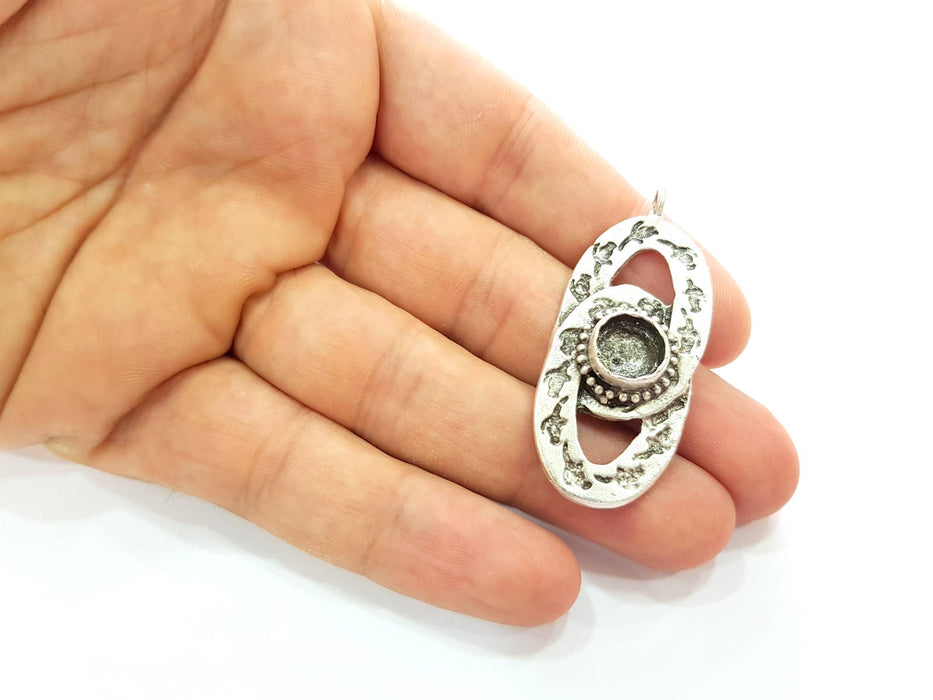 Silver Pendant Blank Bezel Base Setting Necklace Blank Resin Blank Mountings Antique Silver Plated Brass ( 47x17mm )  G8481