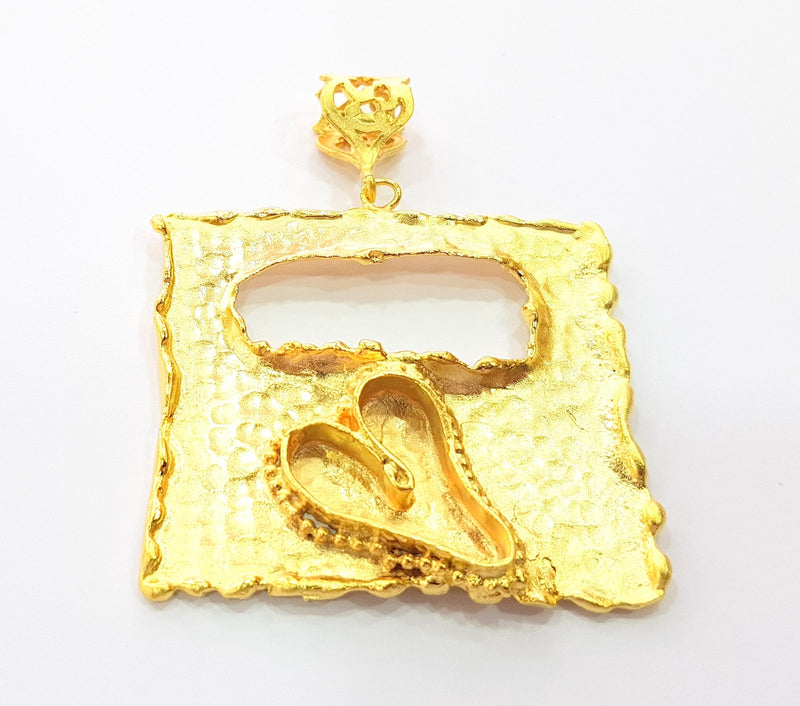 Gold Pendant Blank Base Setting Necklace Blank Resin Blank Mountings Gold Plated Brass ( 58x52mm blank ) G8496