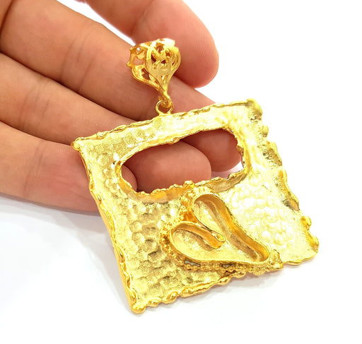 Gold Pendant Blank Base Setting Necklace Blank Resin Blank Mountings Gold Plated Brass ( 58x52mm blank ) G8496