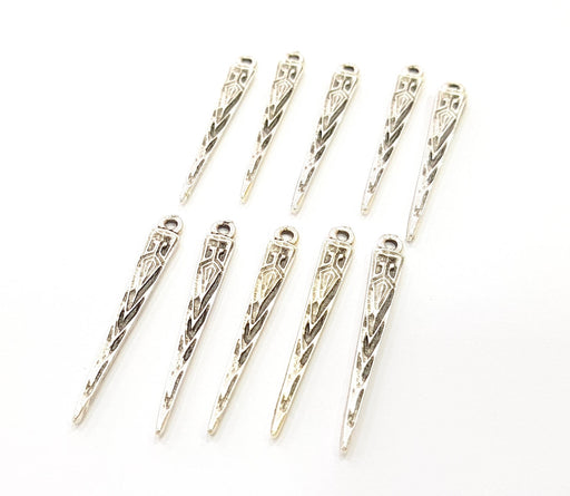 10 Spike Charms Silver Charms Antique Silver Plated Charms (38x5mm) G9095