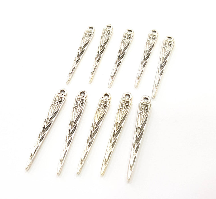 10 Spike Charms Silver Charms Antique Silver Plated Charms (38x5mm) G9095