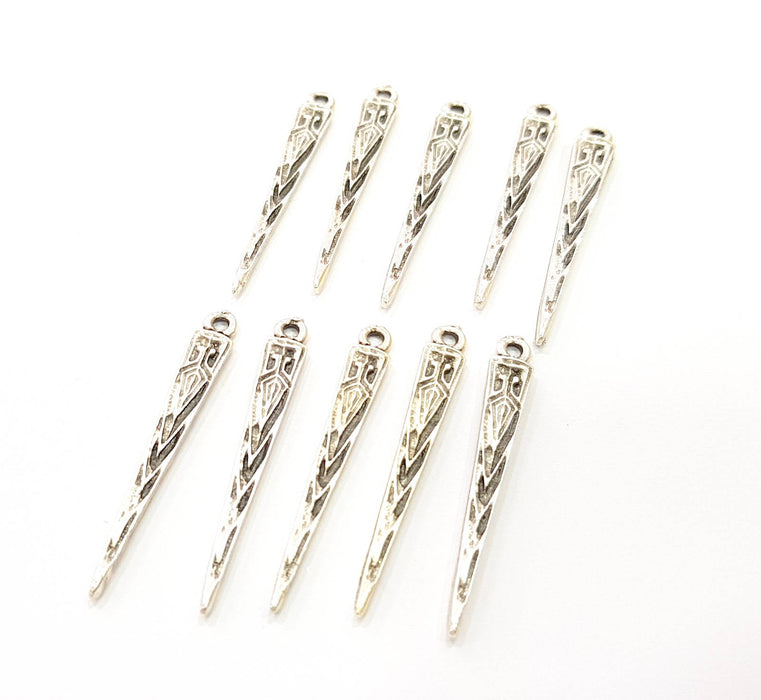 50 Silver Charms Antique Silver Plated Charms (38x5mm) G9095
