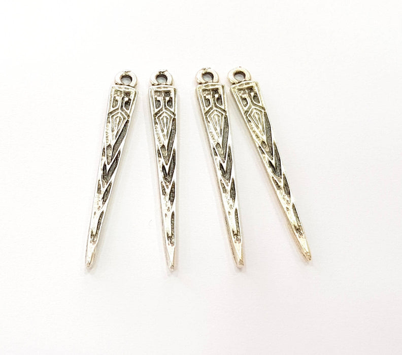 10 Spike Charms Silver Charms Antique Silver Plated Charms (38x5mm) G9095