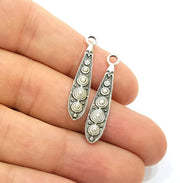 10 Silver Charms Antique Silver Plated Charms (34x6mm) G8501