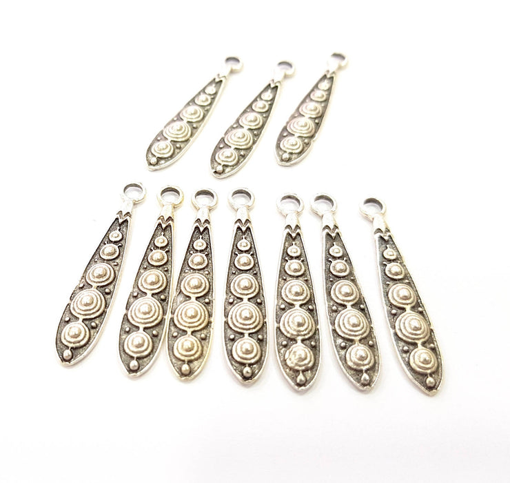 10 Silver Charms Antique Silver Plated Charms (34x6mm) G8501