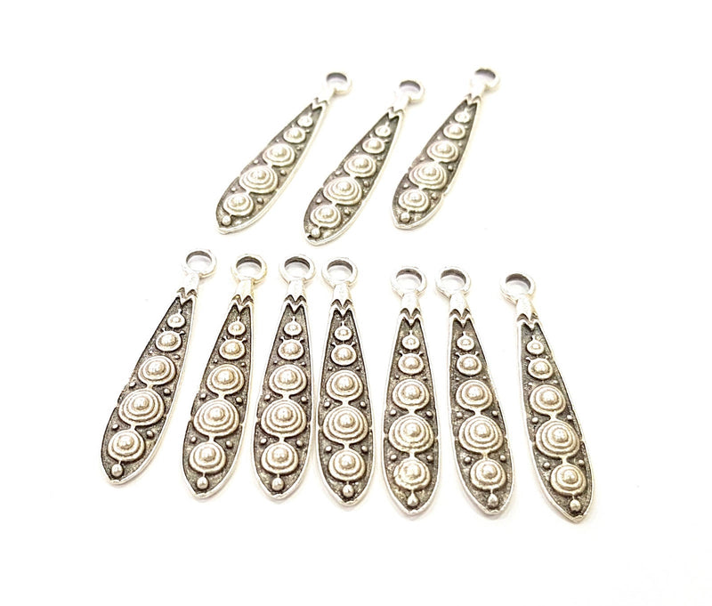 10 Silver Charms Antique Silver Plated Charms (34x6mm) G8501