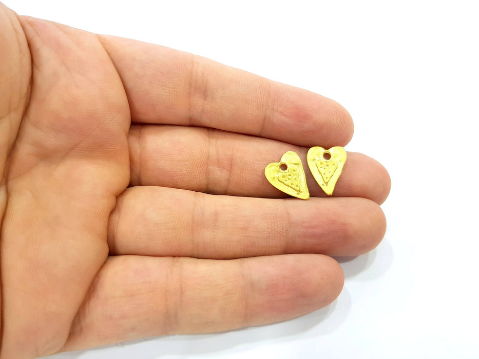 6 Gold Heart Charm Gold Plated Charms  (15x12mm)  G8505