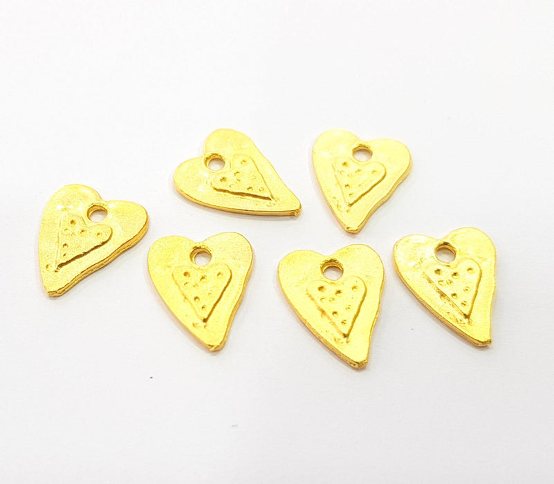 6 Gold Heart Charm Gold Plated Charms  (15x12mm)  G8505