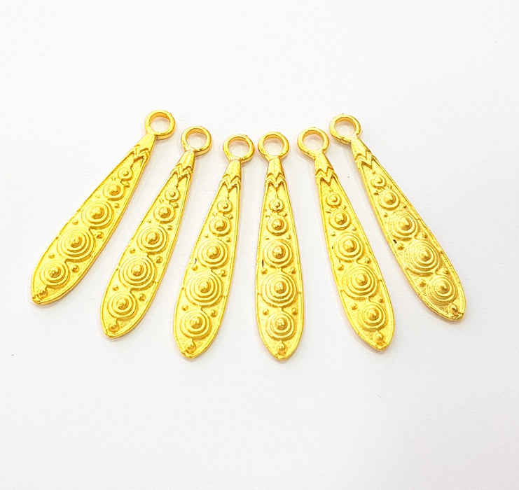 5 Gold Charm Ethnic Charm Tribal Charms Gold Plated Charms  (35x6mm)  G8506