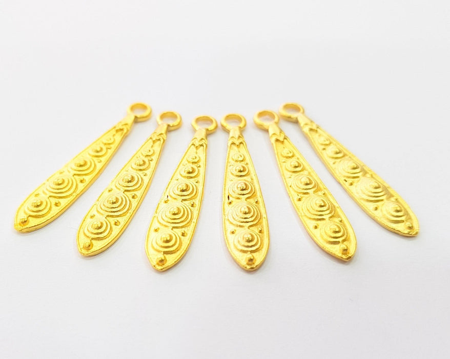 5 Gold Charm Ethnic Charm Tribal Charms Gold Plated Charms  (35x6mm)  G8506