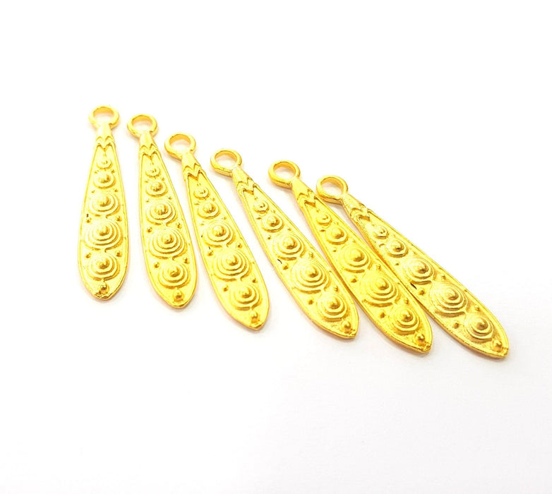 5 Gold Charm Ethnic Charm Tribal Charms Gold Plated Charms  (35x6mm)  G8506