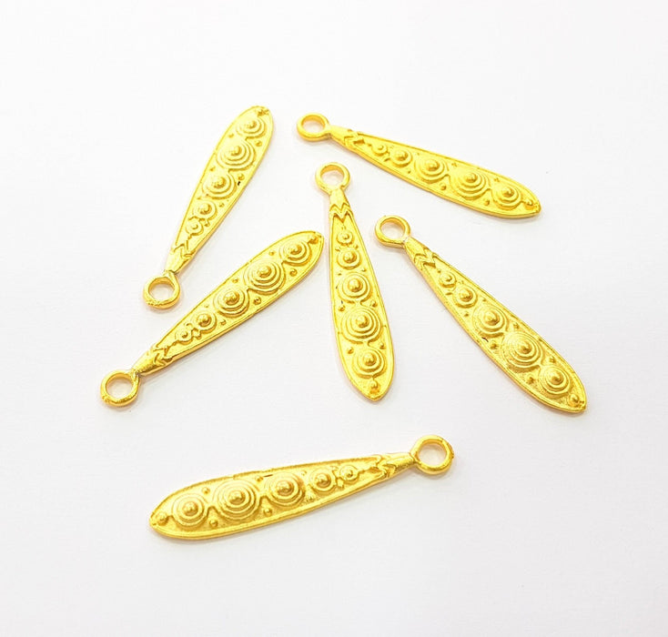 5 Gold Charm Ethnic Charm Tribal Charms Gold Plated Charms  (35x6mm)  G8506